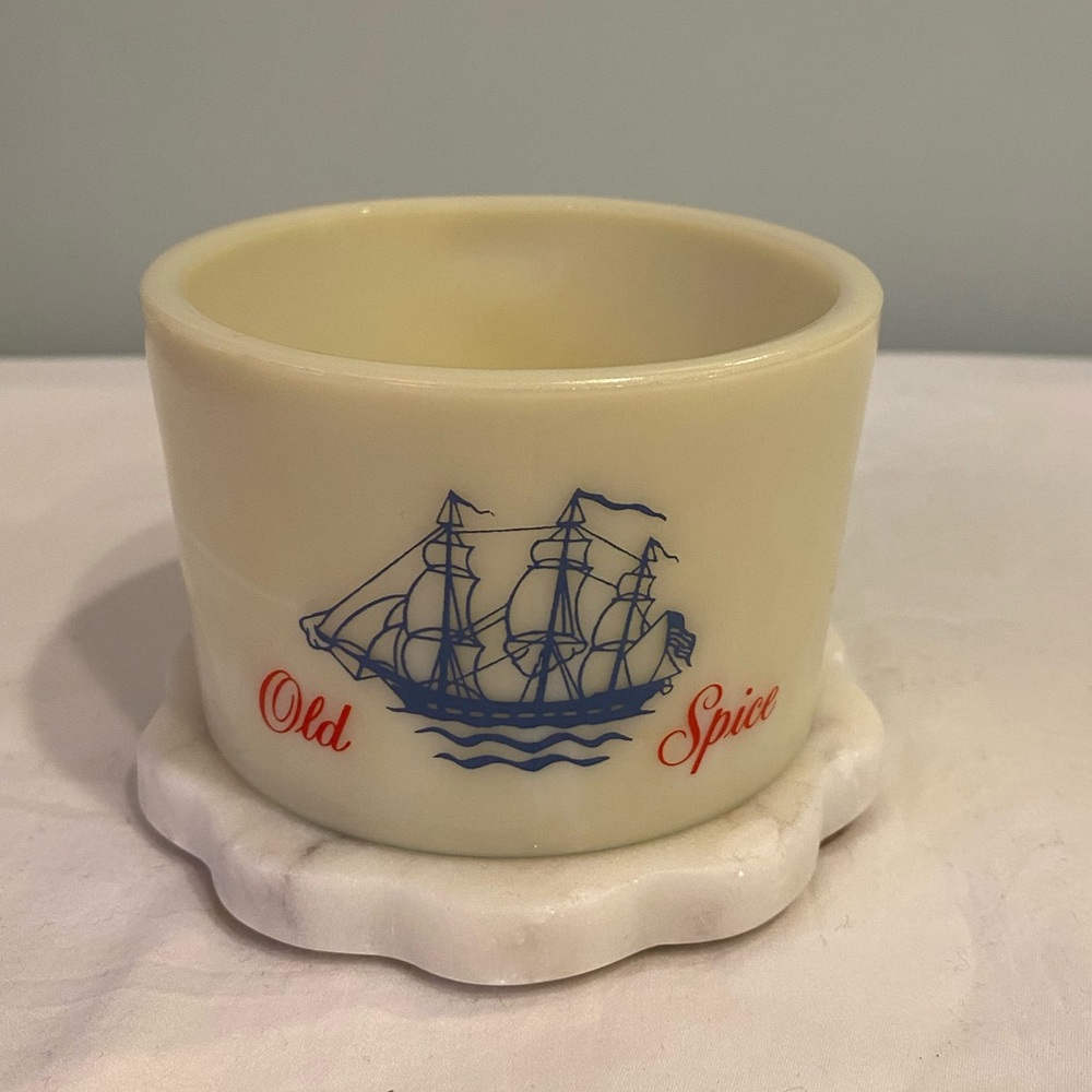 Shulton Old Spice Milk Glass Shaving Cup Mug Vintage MCM Grand Turk of Salem